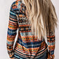 Patterned Drawstring Detail Cowl Neck Hoodie