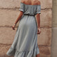 Off-Shoulder Drawstring Waist Ruffled High-Low Dress