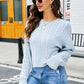 Cable-Knit Drop Shoulder Round Neck Sweater