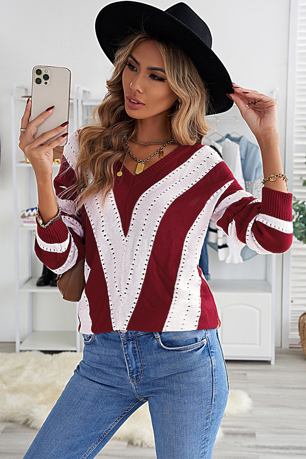 Color Block  Drop Shoulder Sweater