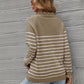 Striped Half-Button Frill Trim Sweater