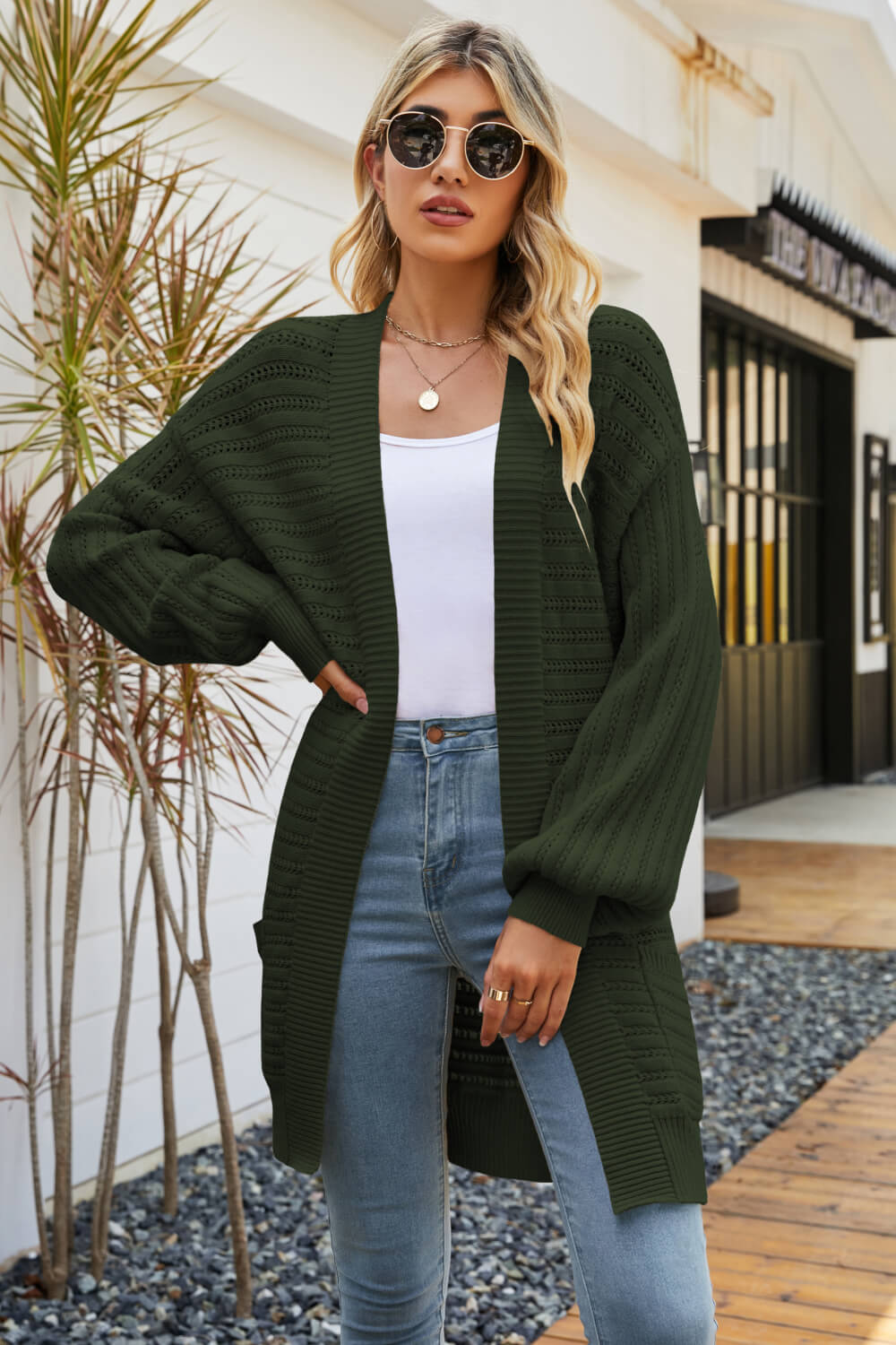 Dropped Shoulder Longline Cardigan with Pockets