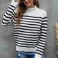 Striped Buttoned Mock Neck Sweater