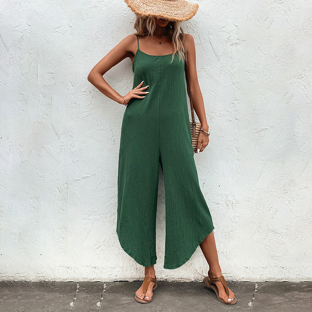 Spaghetti Strap Scoop Neck Jumpsuit with Pockets