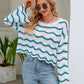 Round Neck Openwork Flare Sleeve Knit Top