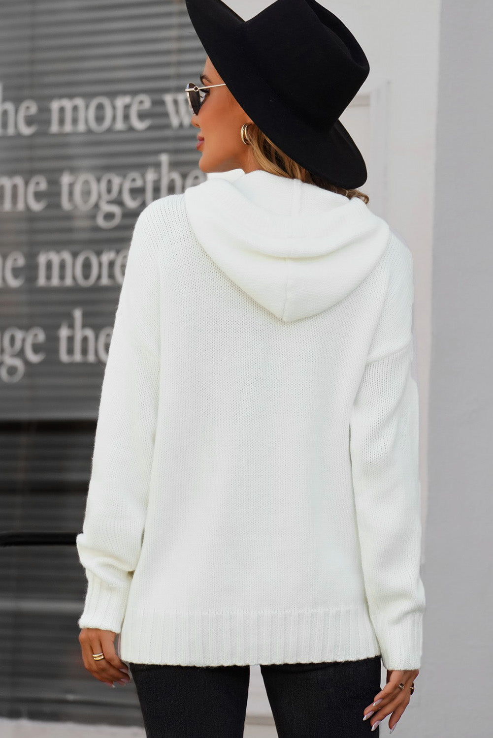Drawstring Detail Hooded Sweater with Kangaroo Pocket