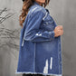 Distressed Raw Hem Denim Jacket with Pockets