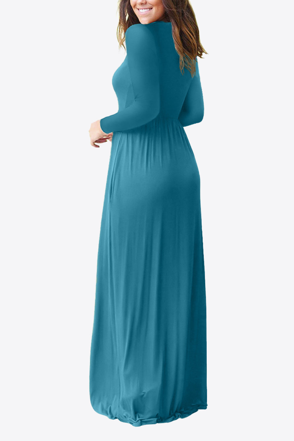 Round Neck Empire Waist Pocket Dress