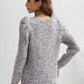 Multicolored Puff Sleeve Ribbed Trim Sweater