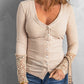 Spliced Lace Sleeve Ribbed Top
