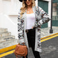 Geometric Open Front Longline Cardigan with Pockets