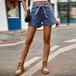 Tie Belt Denim Shorts with Pockets
