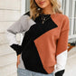 Color Block Ribbed Trim Round Neck Sweater