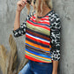Mixed Print Cutout Three-Quarter Sleeve Top
