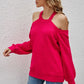 Cutout Cold-Shoulder Rib-Knit Sweater