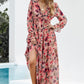 Floral Frill Trim Flounce Sleeve Plunge Maxi Dress