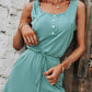 Exposed Seam Decorative Button Sleeveless Romper