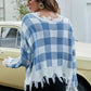 Plaid Frayed Trim V-Neck Sweater