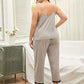 Plus Size Lace Trim Slit Cami and Pants Pajama Set