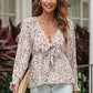 Floral Deep V Tied Peplum Top