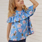 Girls Floral Cold-Shoulder Ruffled Top
