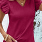 Textured V-Neck Flutter Sleeve Top
