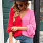 Contrast Button-Front V-Neck Cardigan
