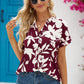 Floral Notched Neck Cuffed Blouse