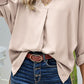 Plus Size Roll-Tab Sleeve Slit Blouse