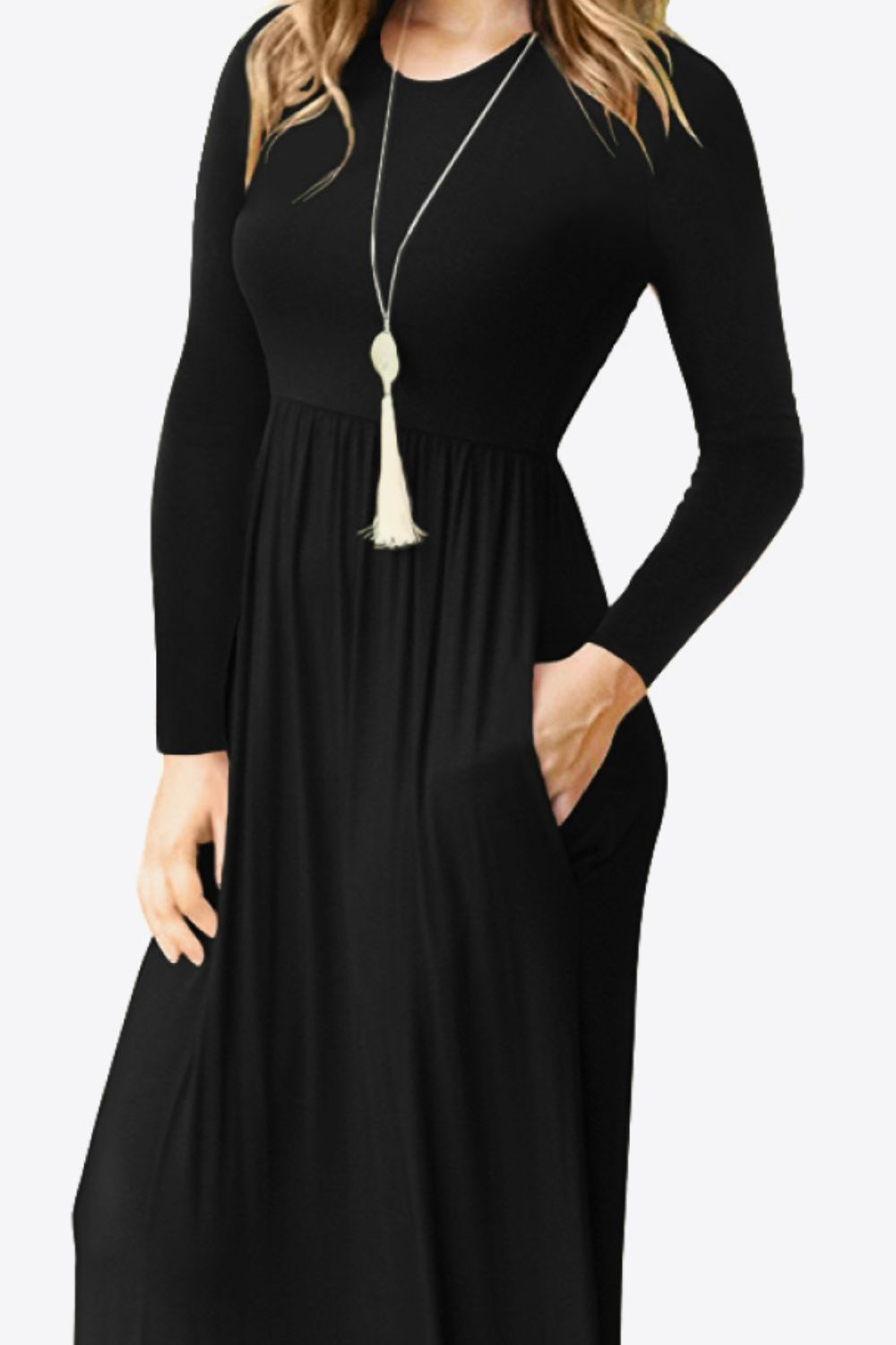 Round Neck Empire Waist Pocket Dress