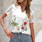 Floral Graphic Scalloped V-Neck Top
