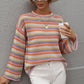 Multicolored Stripe Drop Shoulder Round Neck Sweater