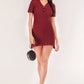 Buttoned Short Sleeve V-Neck Knit Dress