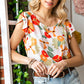 Floral Flutter Sleeve Round Neck Blouse