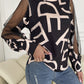 Letter Print Spliced Mesh Sleeve Blouse
