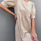 Buttoned Round Neck Puff Sleeve Dress