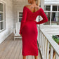 Ribbed V-Neck Midi Sweater Dress