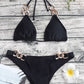 Chain Detail Tied Halter Neck Bikini Set