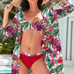 Printed Bralette, Drawstring Swim Bottoms, and Cover Up Set