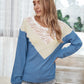 Color Block Spliced Lace Waffle-Knit Top