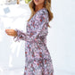 Floral Frill Trim Plunge Flounce Sleeve Dress