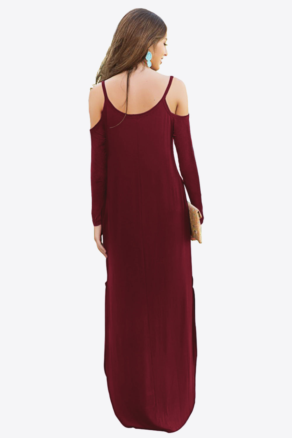 Cold-Shoulder Split Dress with Pockets