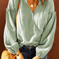 Balloon Sleeve Frill Trim Notched Neck Blouse