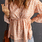 Ditsy Floral Flounce Sleeve Peplum Blouse