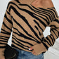 Tiger Print Cold-Shoulder High Neck Sweater
