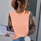 Leopard Puff Sleeve Spliced Top