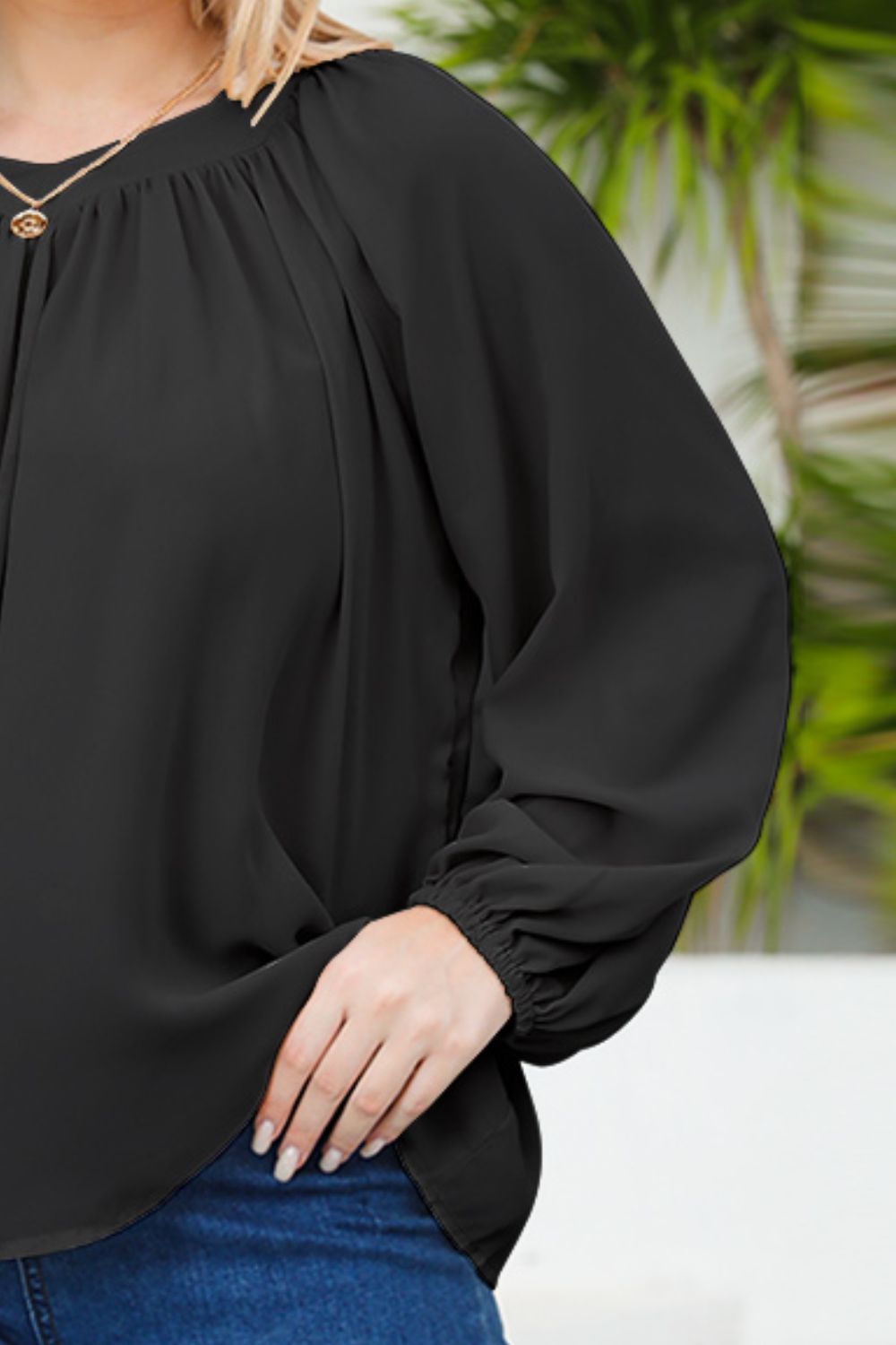 Tied Balloon Sleeve Blouse