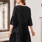 V-Neck Three-Quarter Flounce Sleeve Tiered Dress