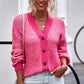 Waffle-Knit Drop Shoulder Button-Down Cardigan