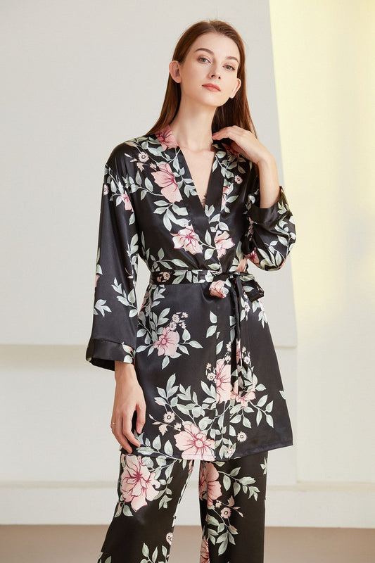Floral Satin Tie-Waist Robe